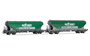 HJ6281 SNCF, coffret de 2 wagons trémies à 4 essieux avec parois planes, « UFAC », ép. IV- HO