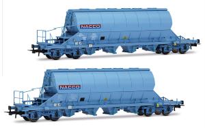 HJ6230 NACCO, coffret de 2 wagons-trémies à 4 essieux Taoos, livrée bleue, ép. VI